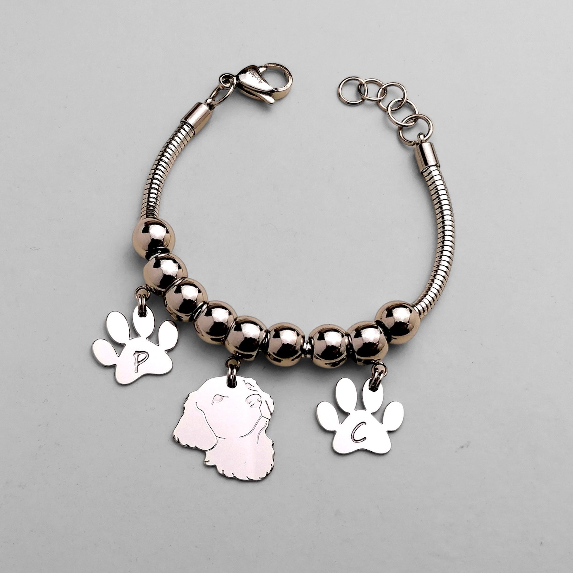 Bracciale cane Golden Retriever, Bracciale Golden Retriever personalizzato e zampa incisa - ContrariaBijoux