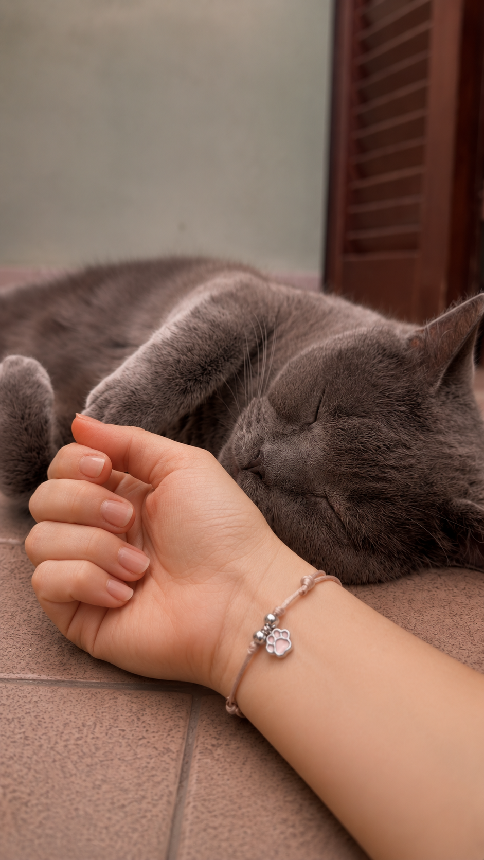 Bracciale cordino con ciondolo zampetta gatto smaltata