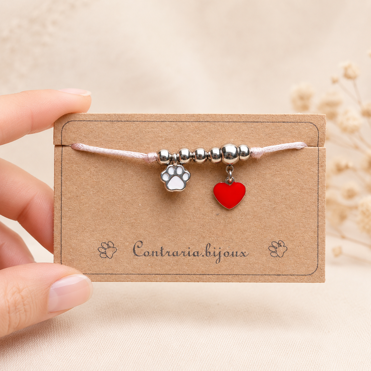 Bracciale cordino con ciondolo zampetta gatto smaltata