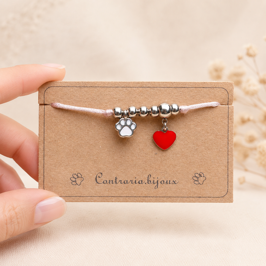 Bracciale cordino con ciondolo zampetta gatto smaltata