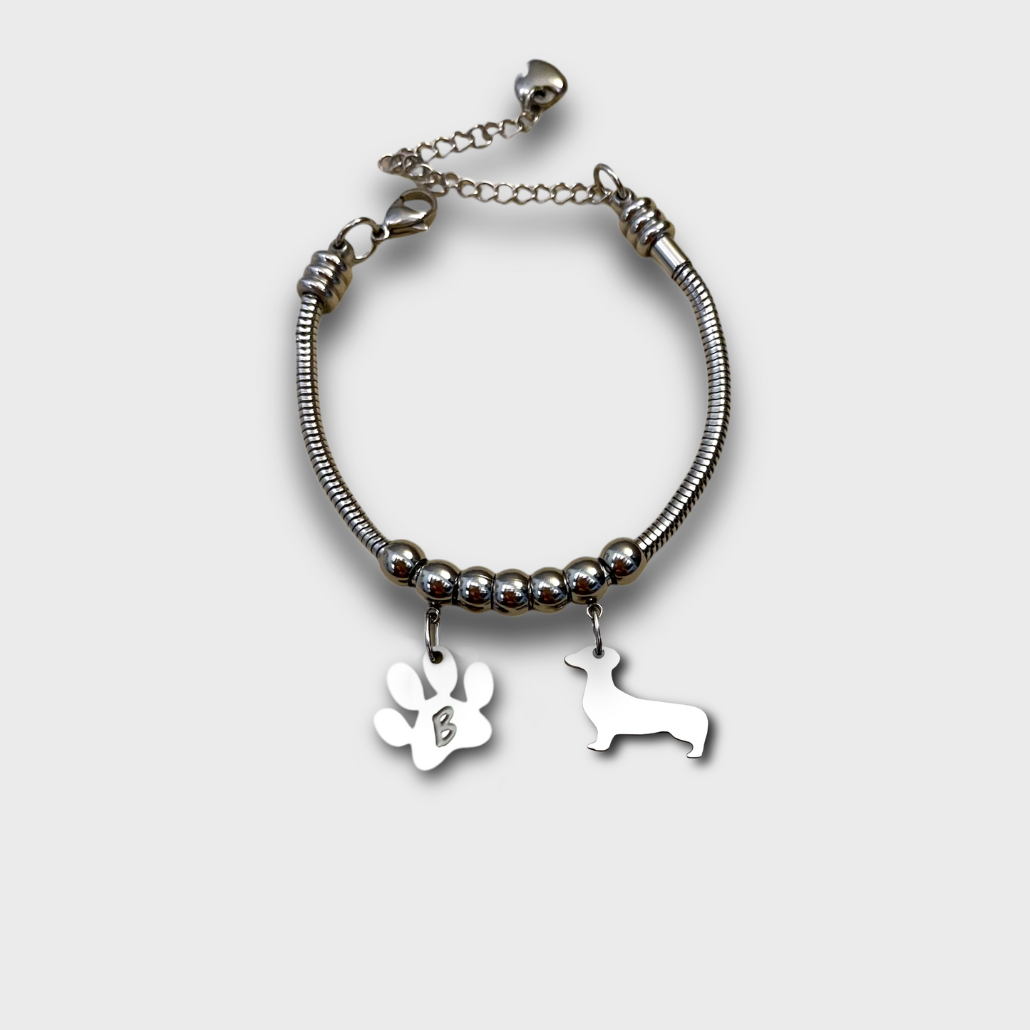 Bracciale sagoma cane bassotto, Bracciale personalizzato sagoma bassotto e zampa - ContrariaBijoux