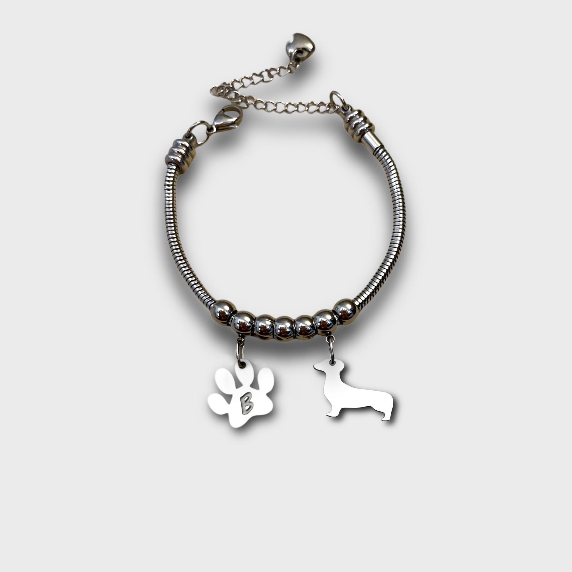 Bracciale sagoma cane bassotto, Bracciale personalizzato sagoma bassotto e zampa - ContrariaBijoux