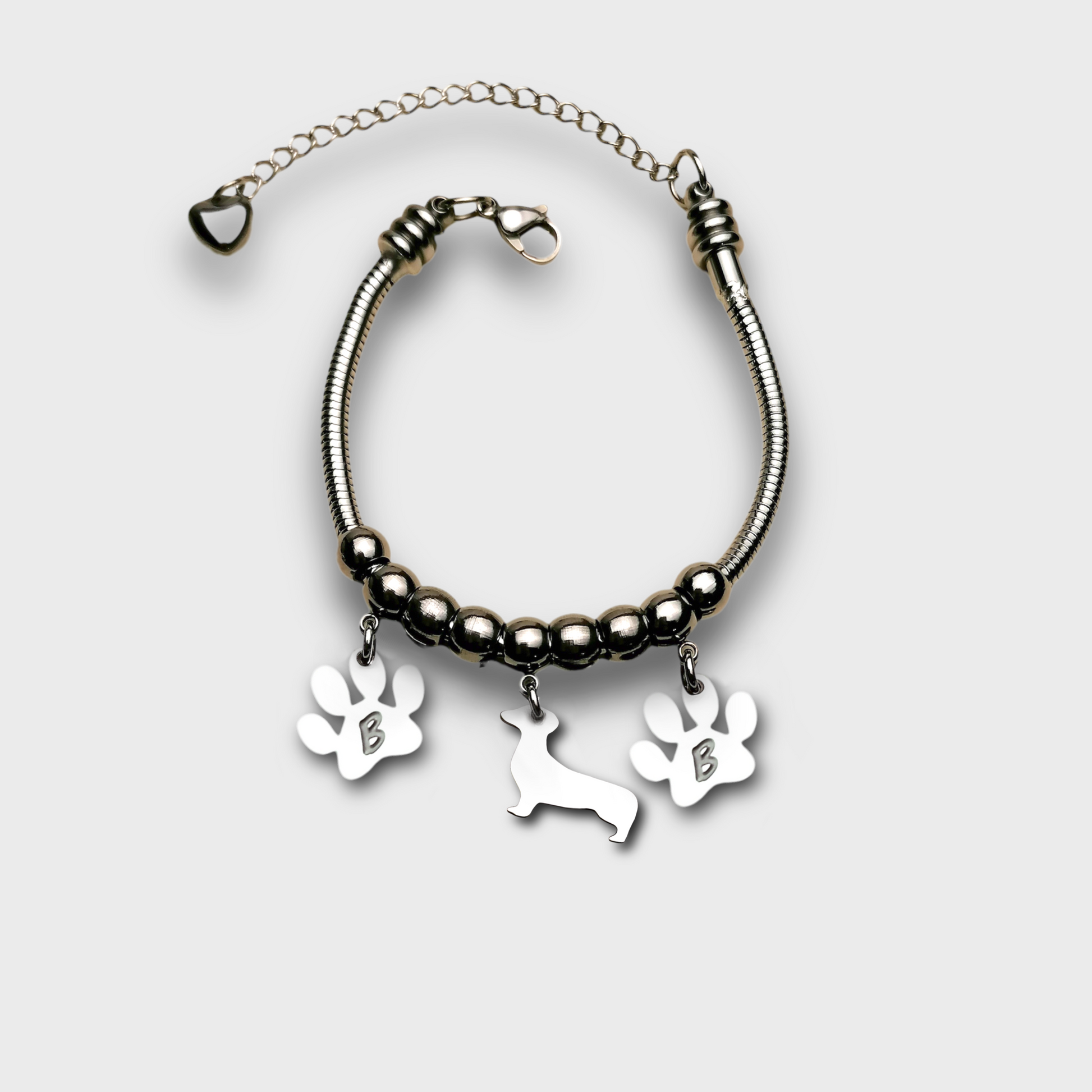 Bracciale sagoma cane bassotto, Bracciale personalizzato sagoma bassotto e zampa - ContrariaBijoux