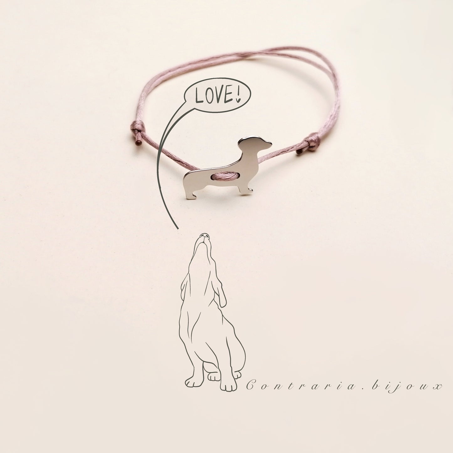 Bracciale sagoma cane bassotto, Bracciale personalizzato sagoma bassotto e zampa - ContrariaBijoux