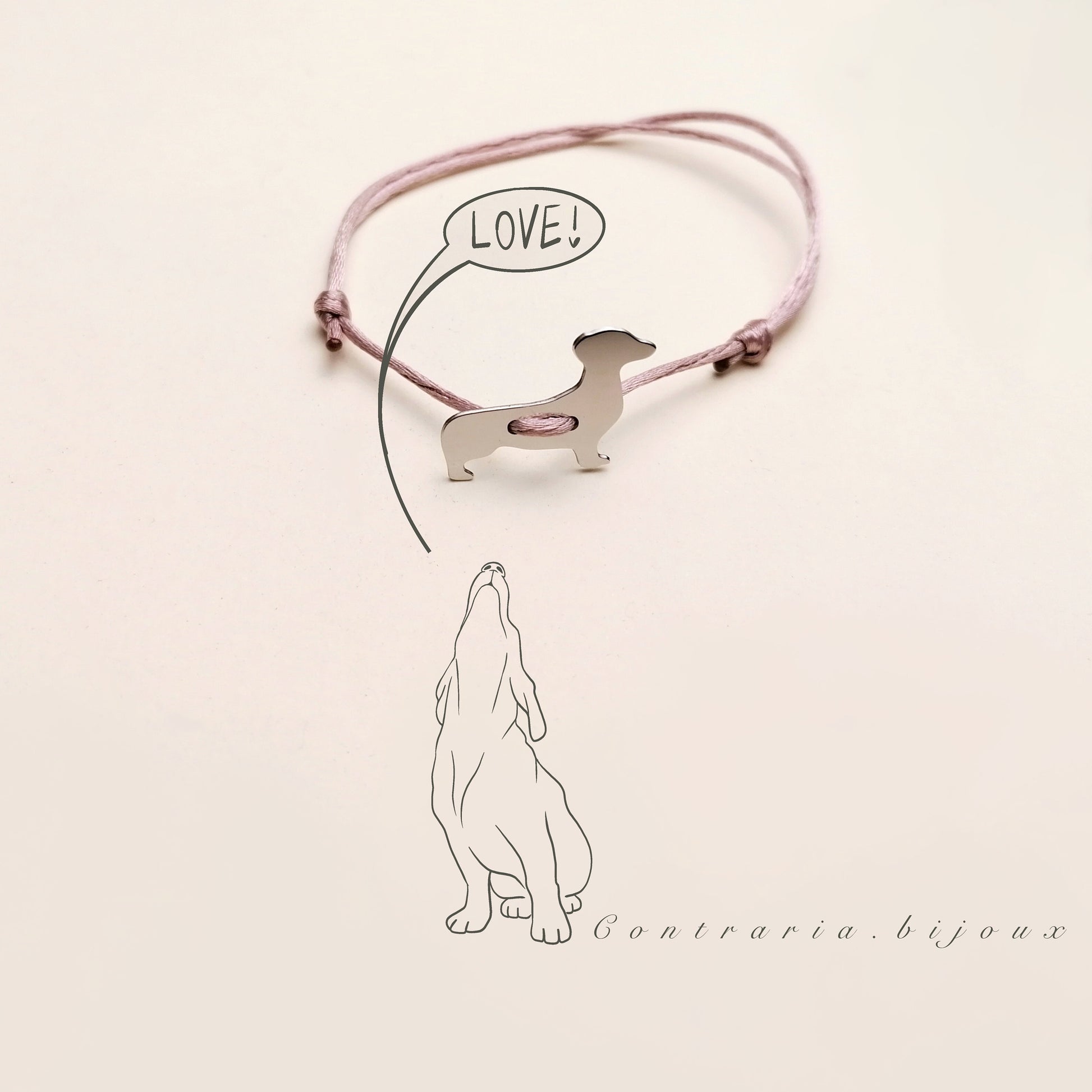 Bracciale sagoma cane bassotto, Bracciale personalizzato sagoma bassotto e zampa - ContrariaBijoux
