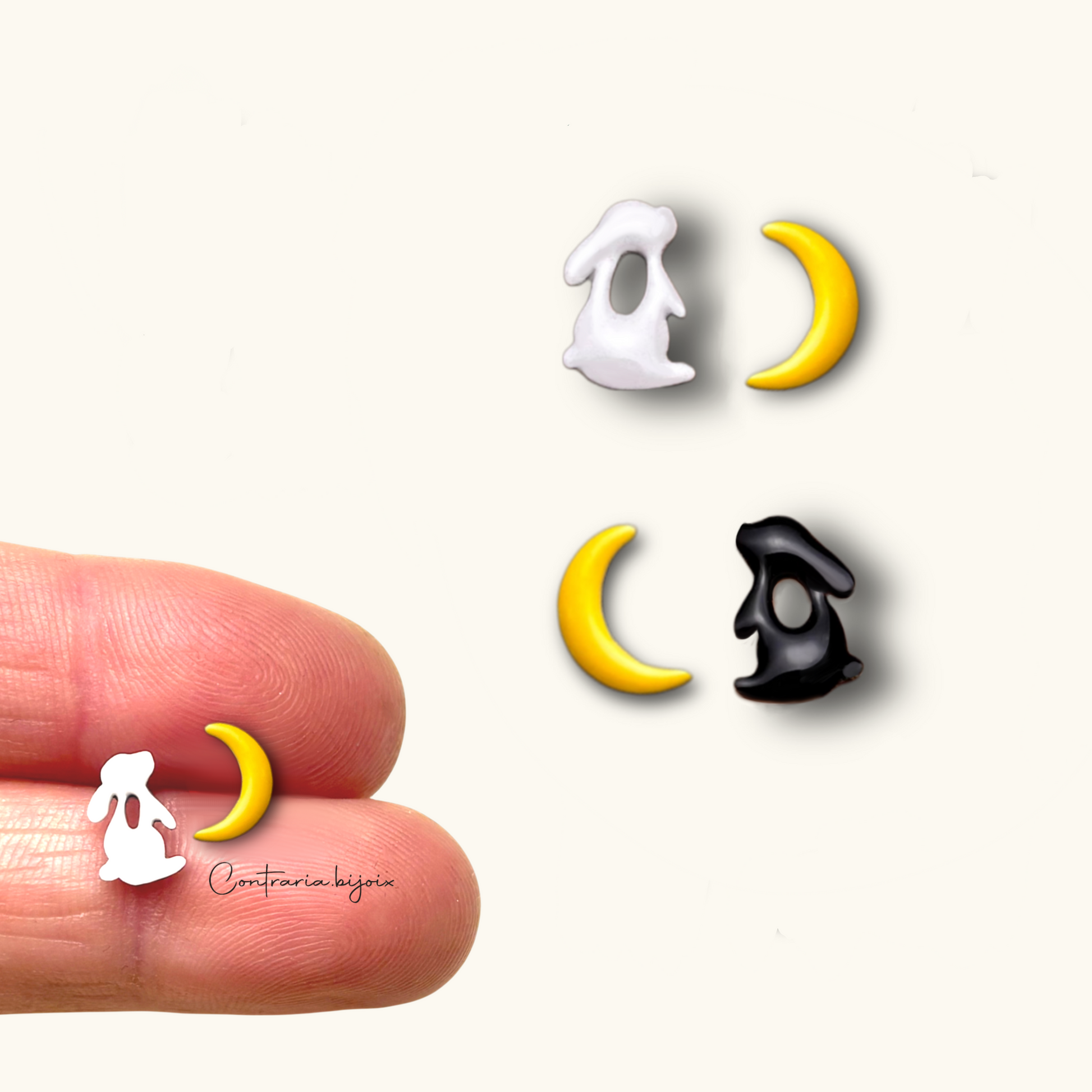 Orecchini coniglio Lunare - Orecchini coniglio e Luna - ContrariaBijoux