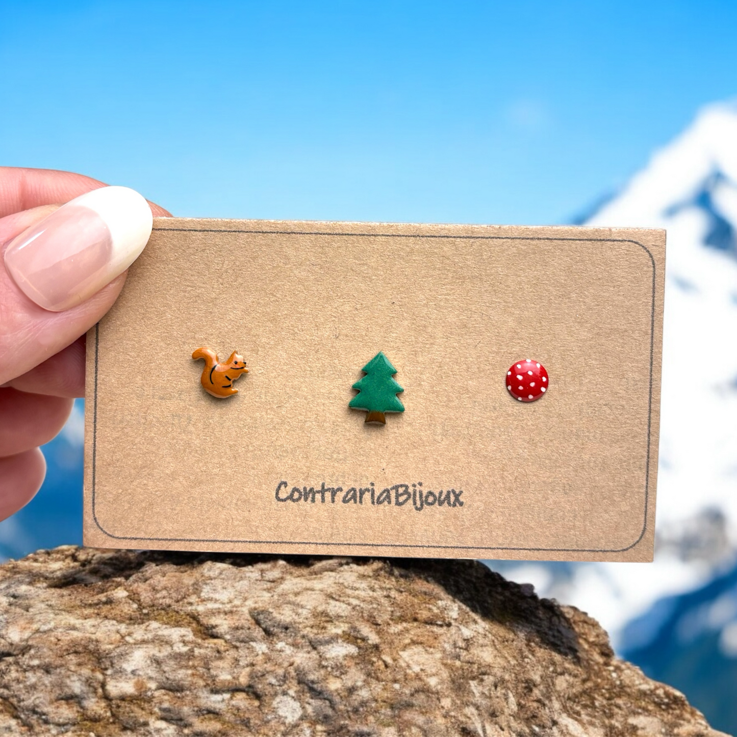 Orecchini Tris :  scoiattolo , abete e fungo (Copia)