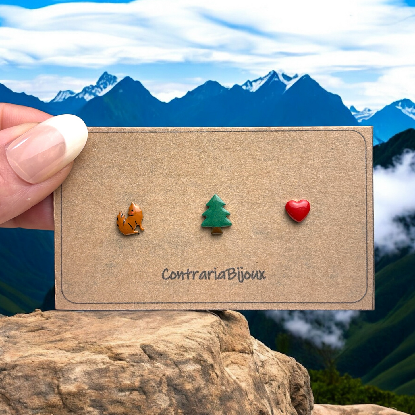 Orecchini Tris :  volpe , abete e cuore (Copia)