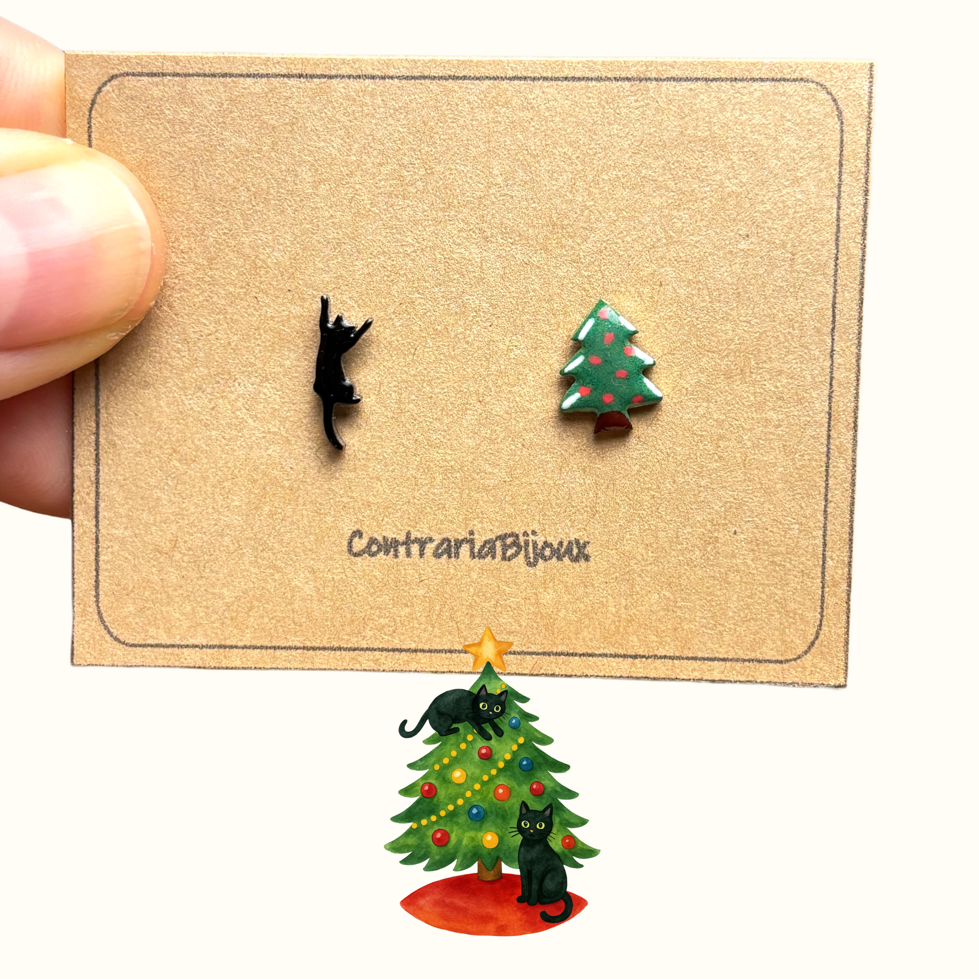 Orecchini gatto nero ed albero di Natale (Copia)