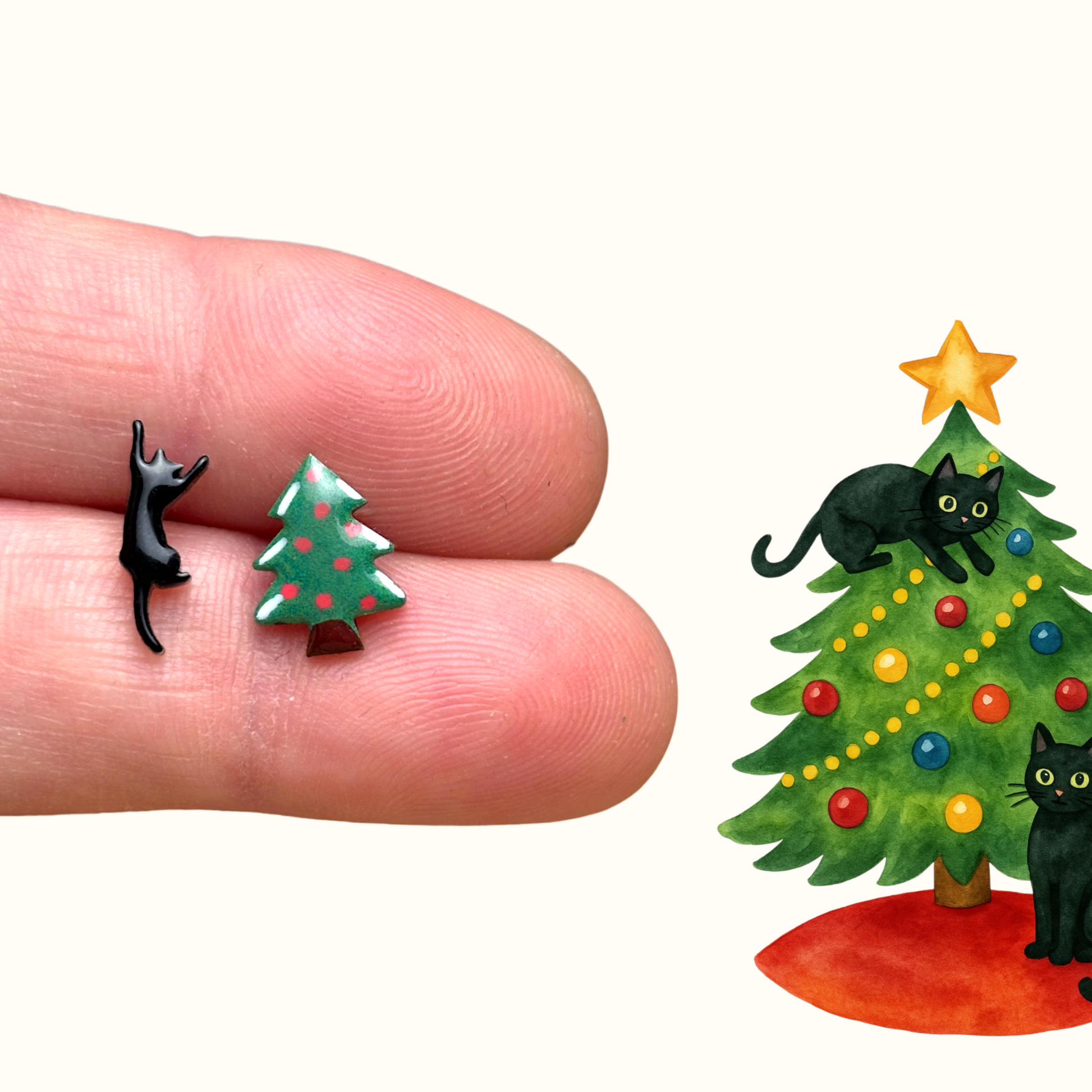 Orecchini gatto nero ed albero di Natale (Copia)