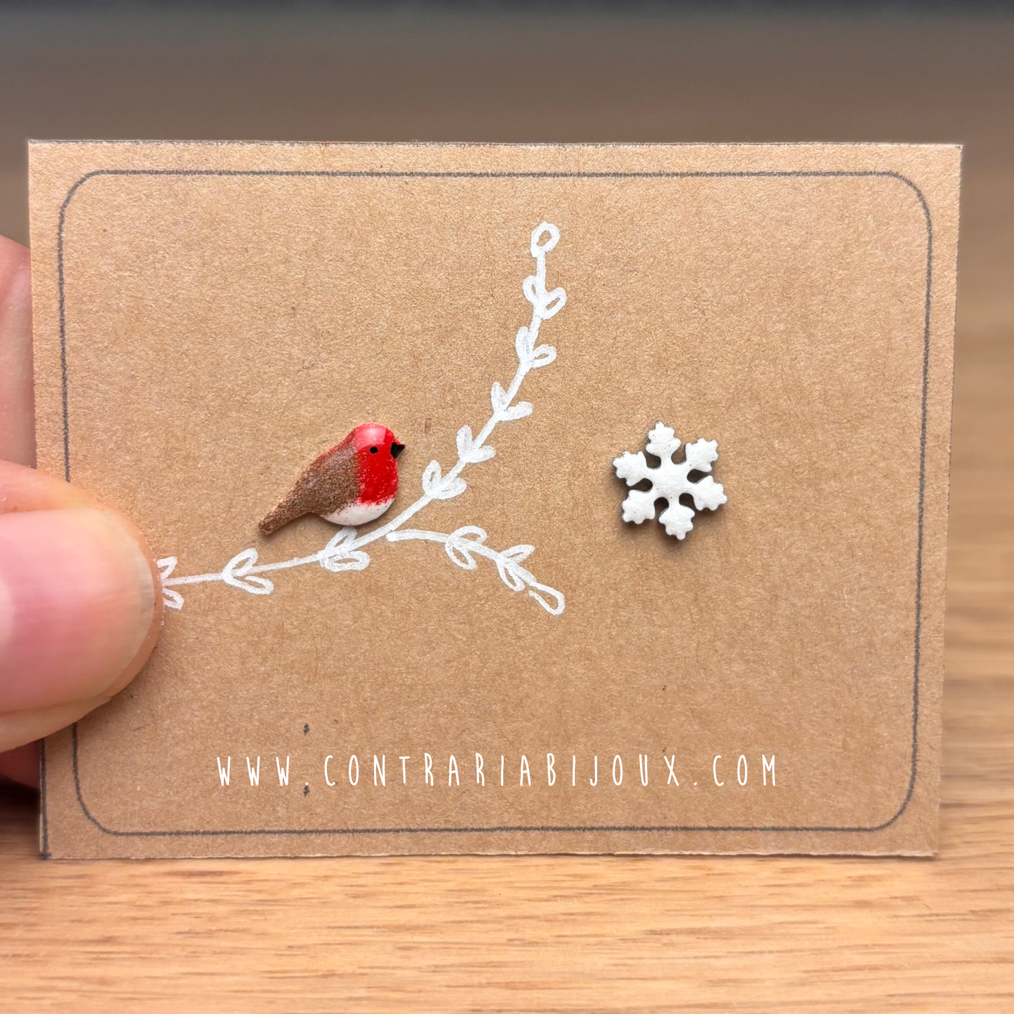 Orecchini pettirosso e fiocco di neve