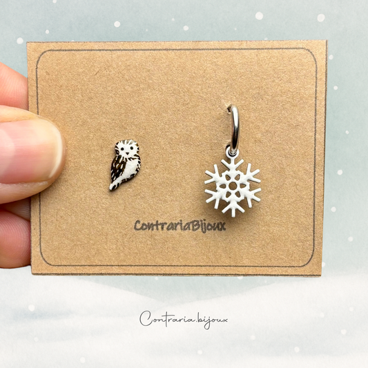 Orecchini civetta e fiocco di neve pendente