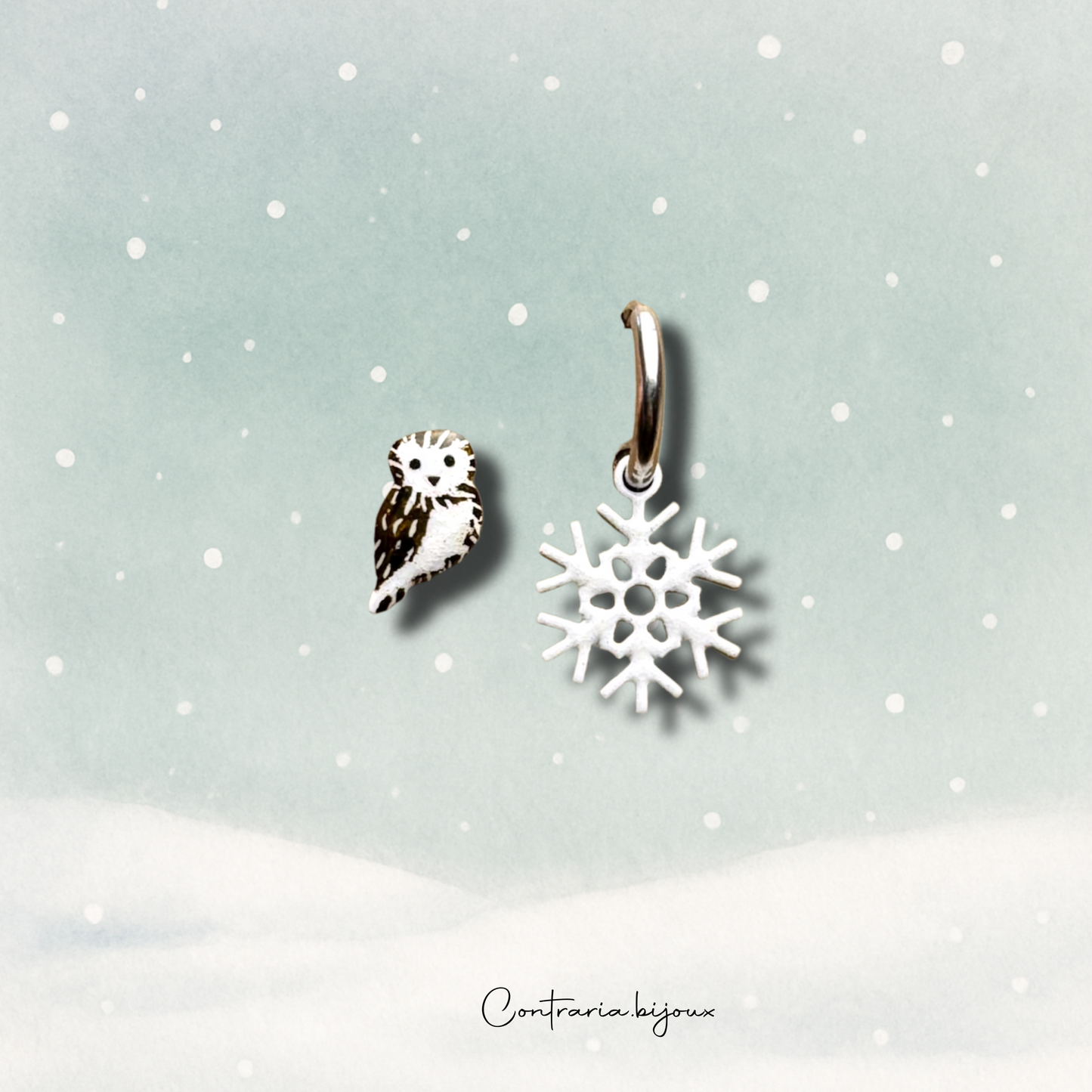 Orecchini civetta e fiocco di neve pendente