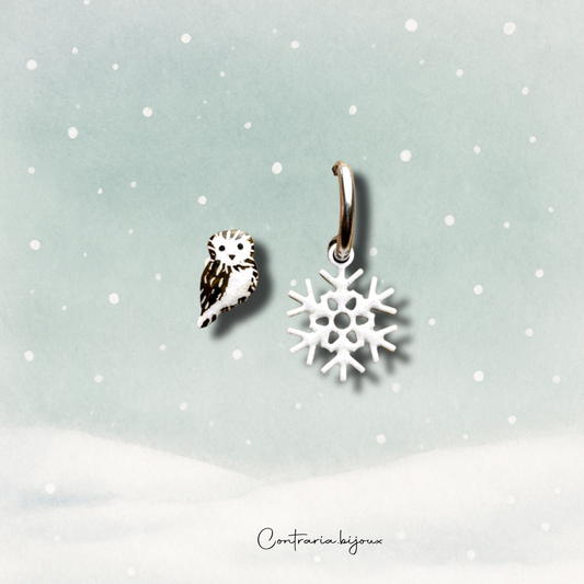 Orecchini civetta e fiocco di neve pendente