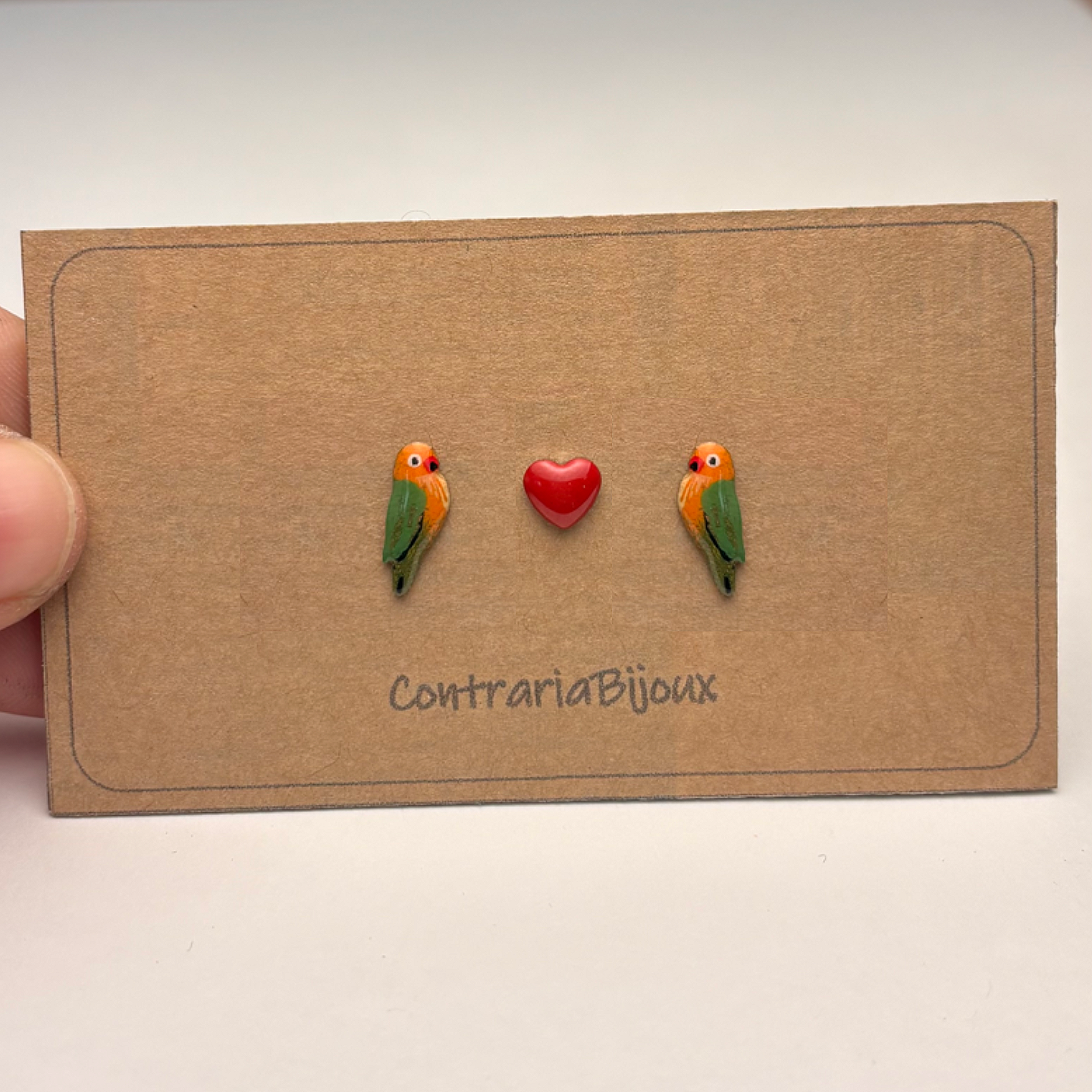 Orecchini pappagalli inseparabili e cuore - Eleganti orecchini pappagalli - ContrariaBijoux