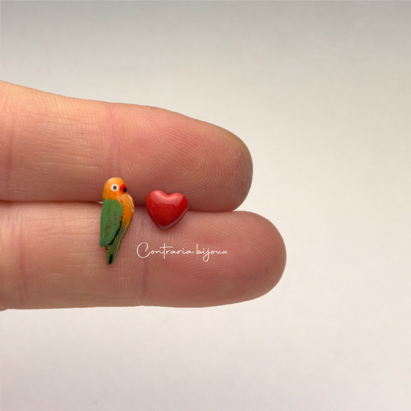 Orecchini pappagalli inseparabili e cuore - Eleganti orecchini pappagalli - ContrariaBijoux