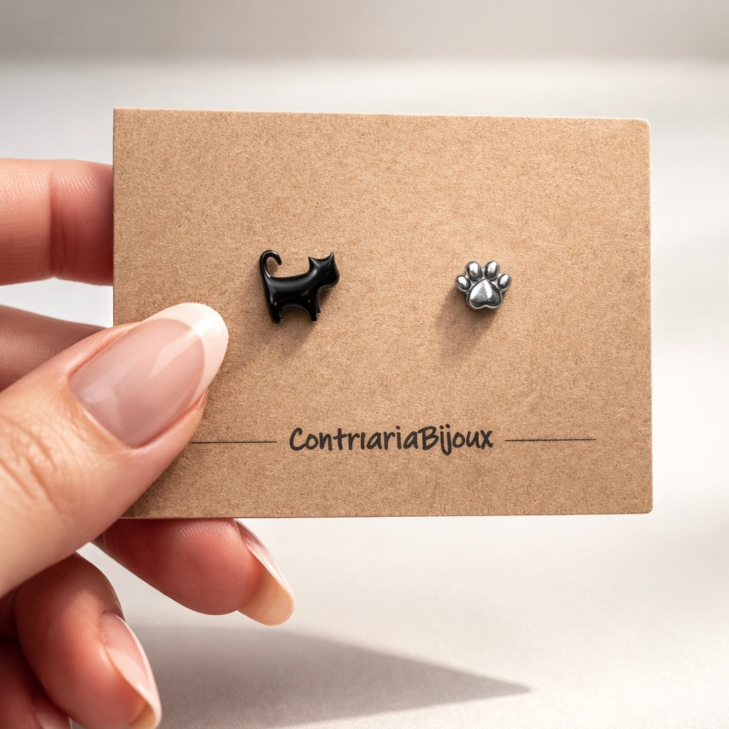 Orecchini Gatto e cuore / Gatto nero / Orecchini Gatto bianco e cuore / Gatto bianco / sagoma gatto