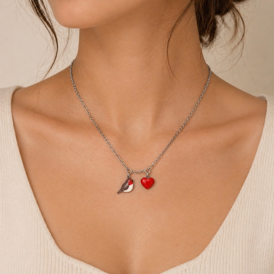 Collana con ciondolo pettirosso e cuore - ContrariaBijoux