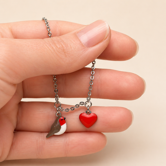 Collana con ciondolo pettirosso e cuore - ContrariaBijoux