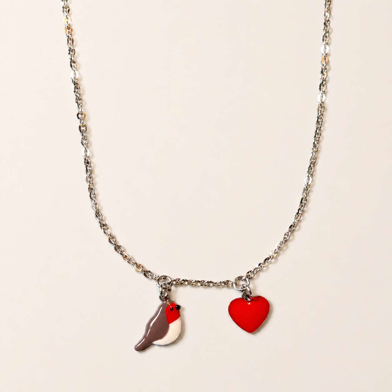 Collana con ciondolo pettirosso e cuore - ContrariaBijoux