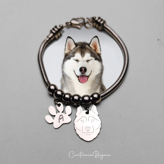 Bracciale Cane Husky e zampa con iniziale incisa