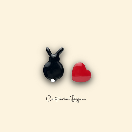 Orecchini Coniglio Nero e cuore - ContrariaBijoux