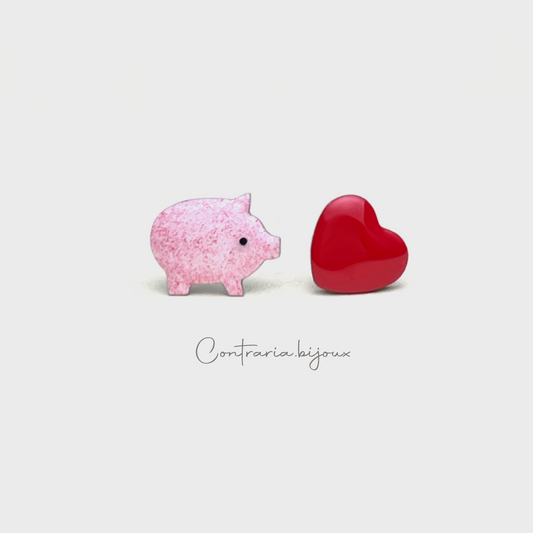Orecchini Maiale e cuore - ContrariaBijoux