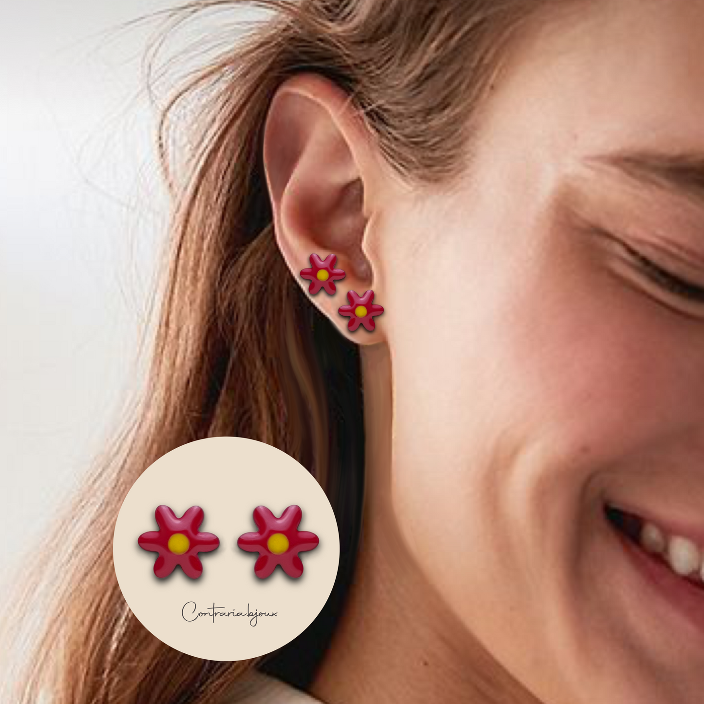 Orecchini fiori / margherite  rosse / blu / viola (copia) - ContrariaBijoux