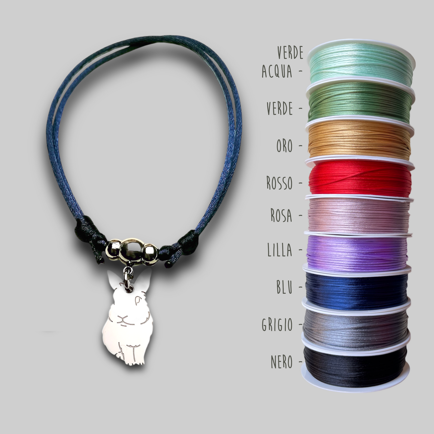 Bracciale coniglio, Bracciale personalizzato ciondolo coniglietto e cuore con nome inciso - ContrariaBijoux