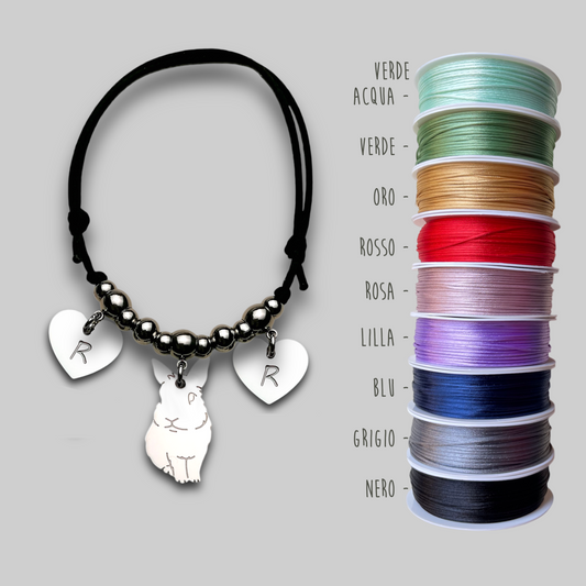 Bracciale coniglio, Bracciale personalizzato ciondolo coniglietto e cuore con nome inciso - ContrariaBijoux