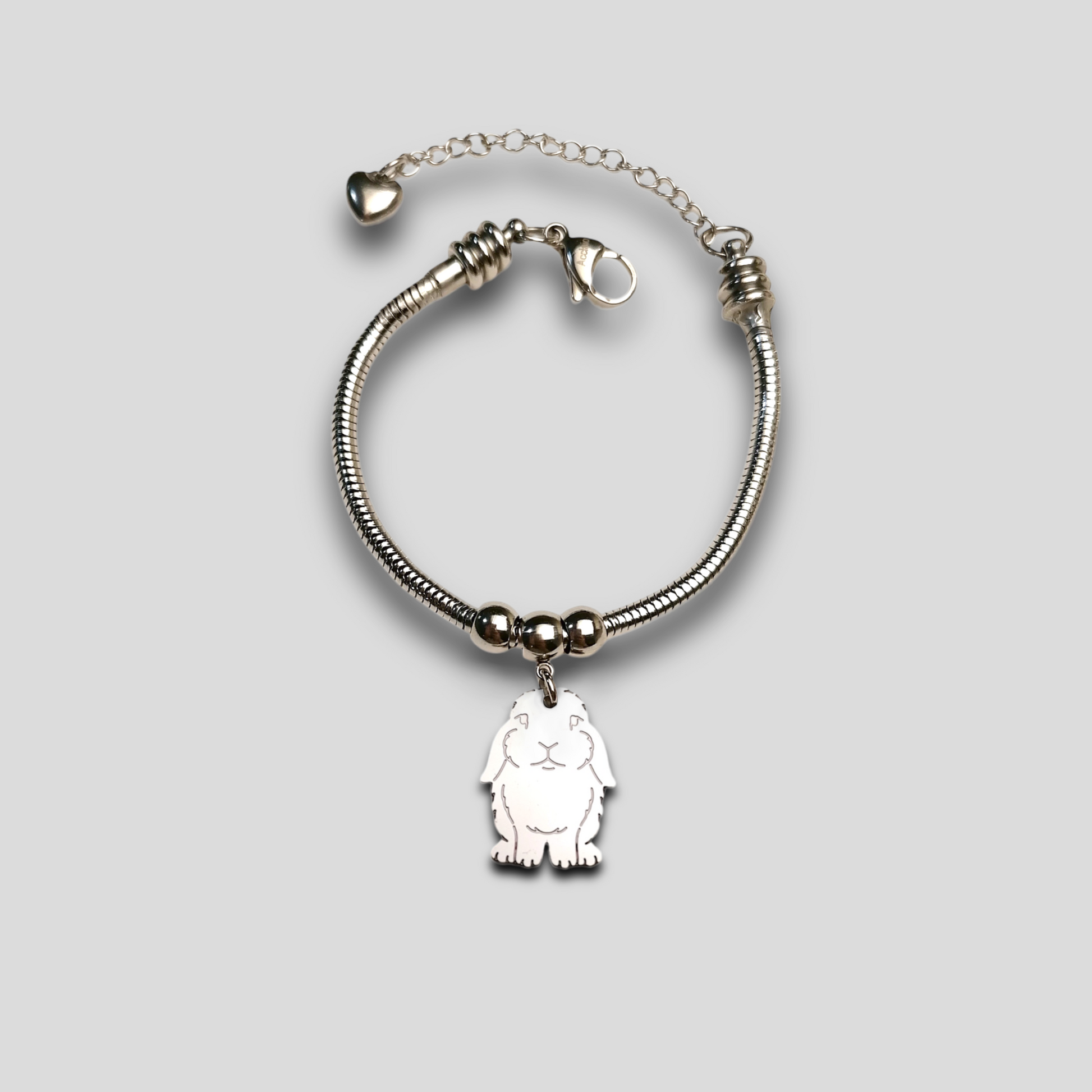 Bracciale ciondolo coniglio, Bracciale coniglio ariete e cuore con nome inciso, bracciale coniglio personalizzato - ContrariaBijoux