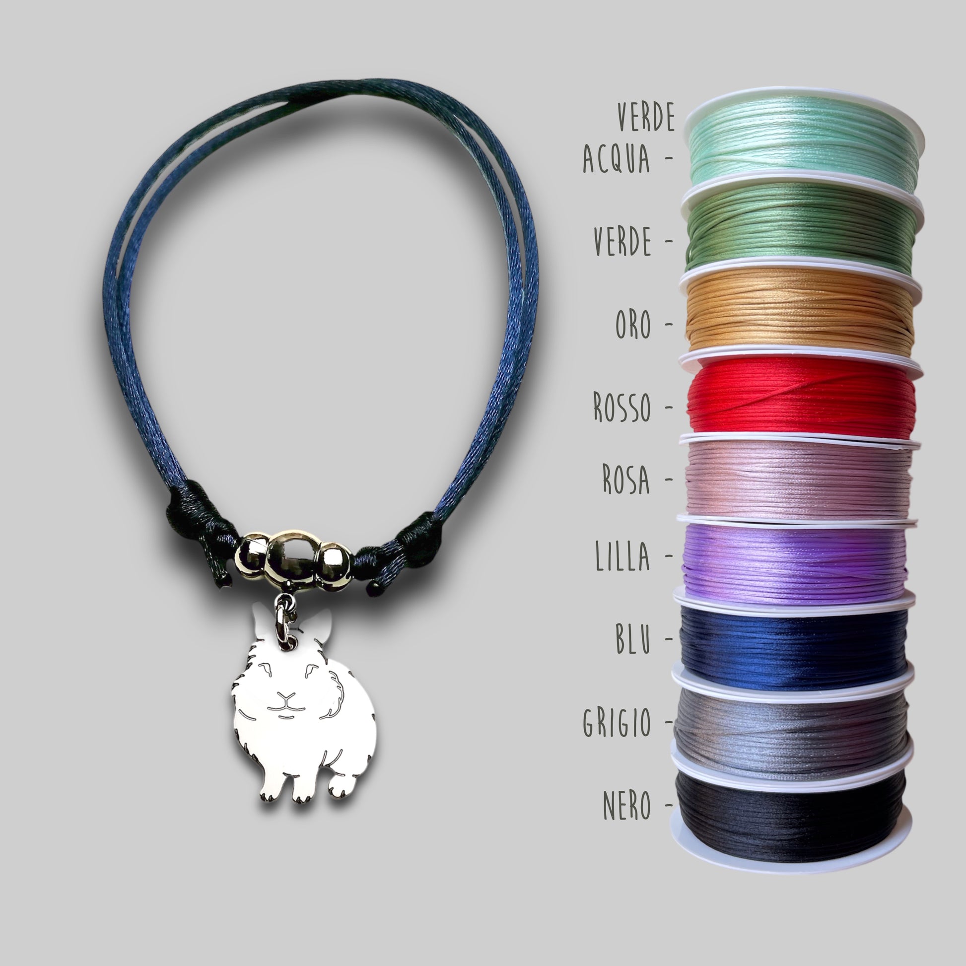 Bracciale coniglio testa di leone , Bracciale personalizzato ciondolo coniglio testa di leone e cuore con nome inciso - ContrariaBijoux