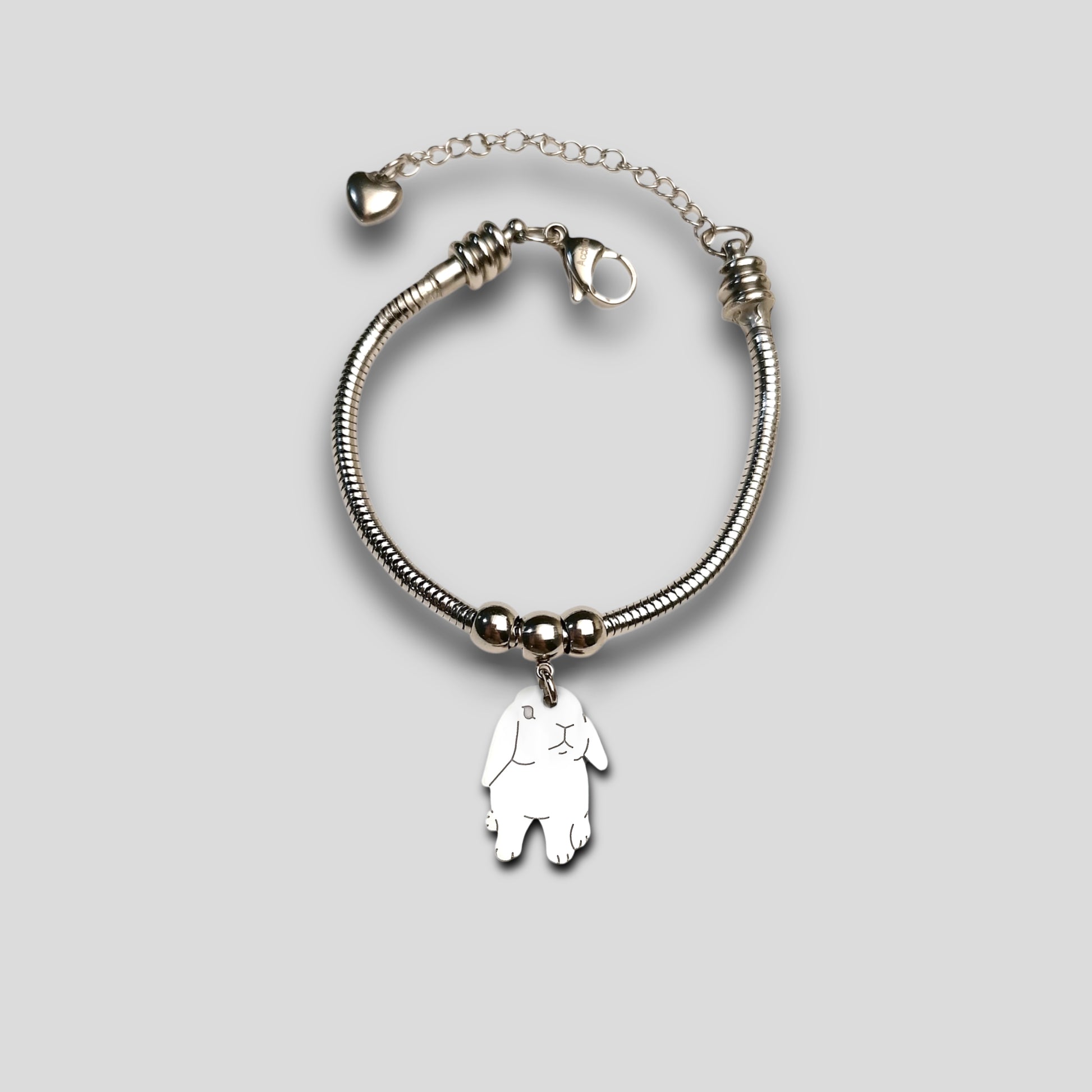Bracciale coniglio Ariete e cuore con lettera incisa - ContrariaBijoux