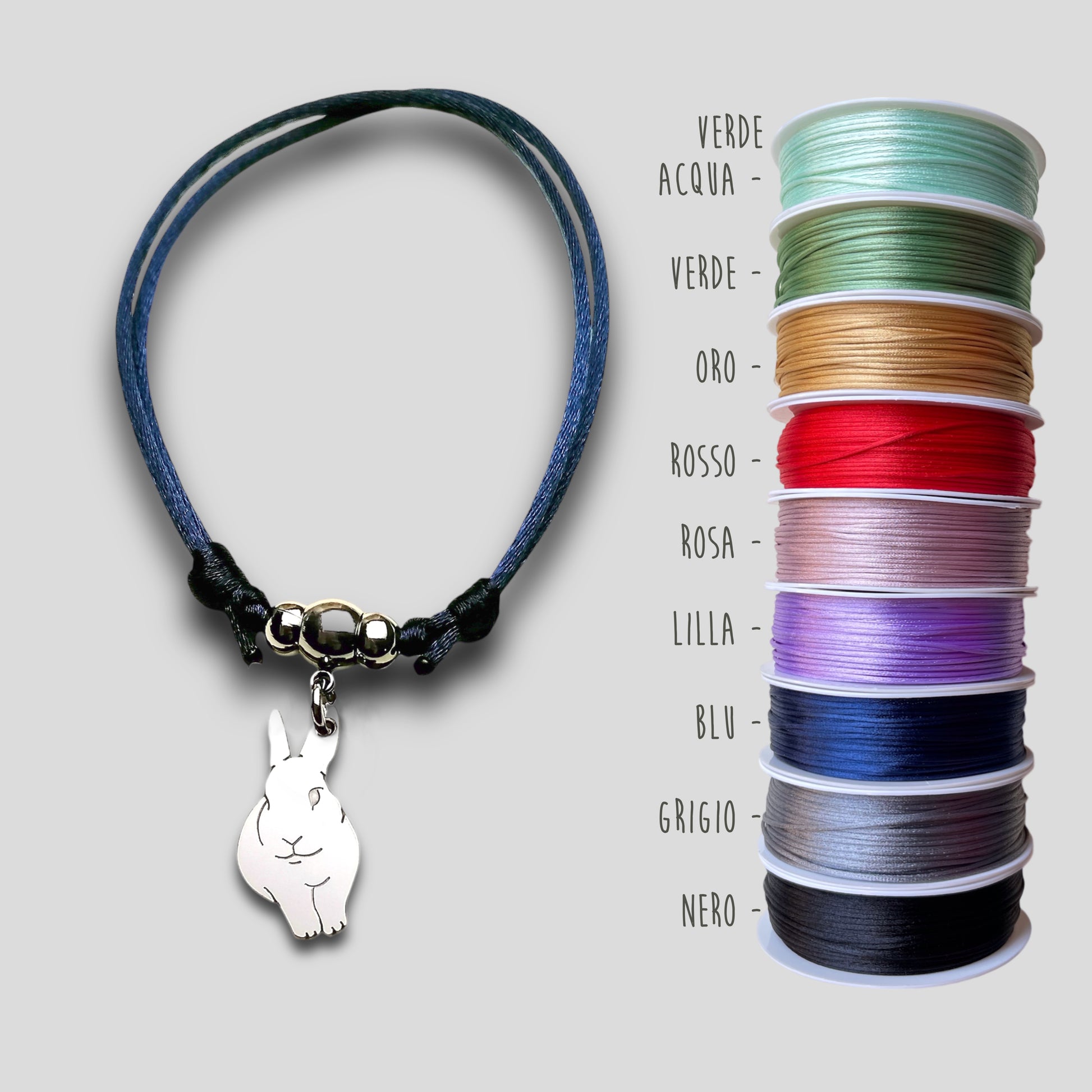Bracciale Coniglio e ciondolo cuore con iniziale incisa, Bracciale coniglietto, bracciale coniglio - ContrariaBijoux