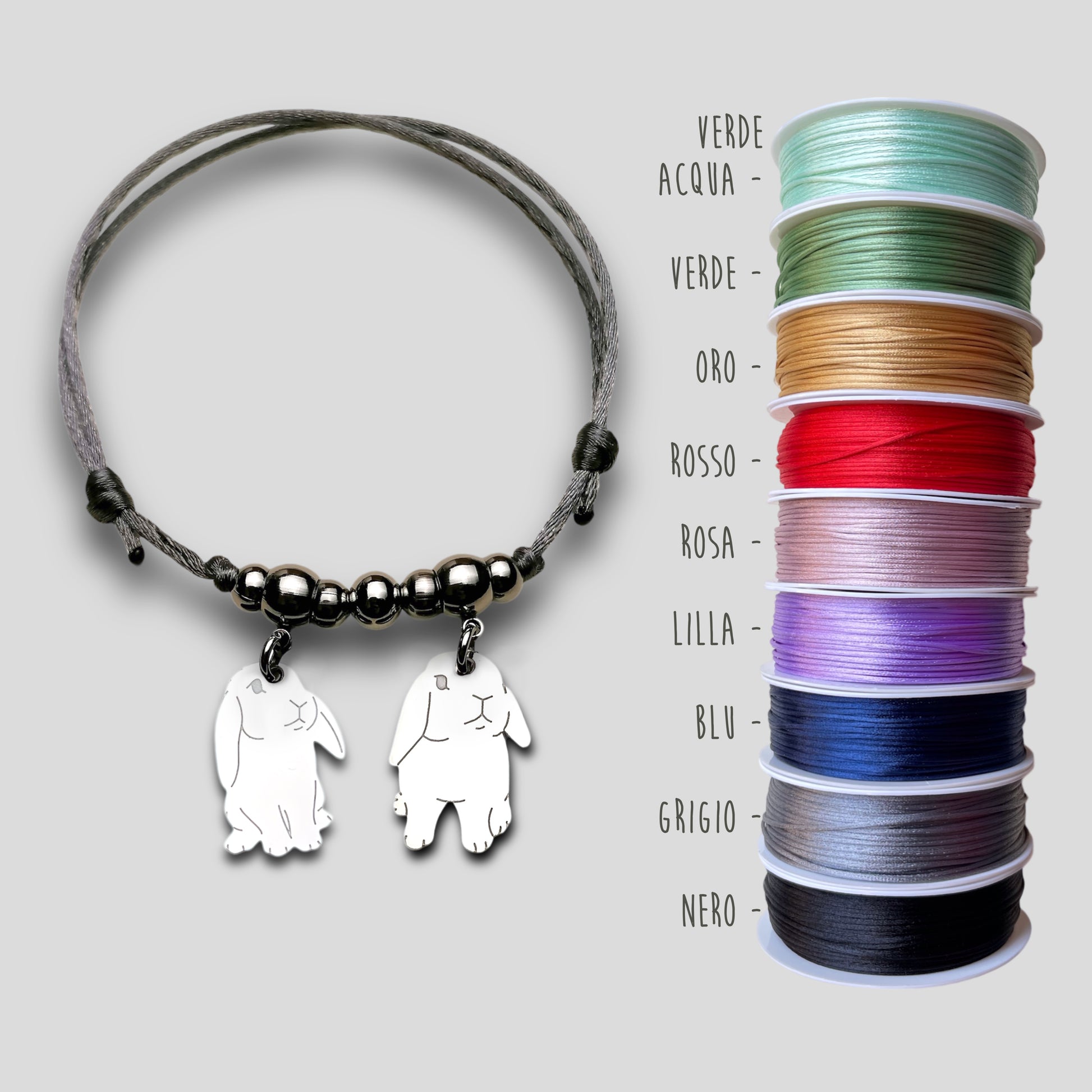 Bracciale Coniglio Ariete e ciondolo cuore con iniziale incisa, bracciale ciondolo coniglio ariete - ContrariaBijoux