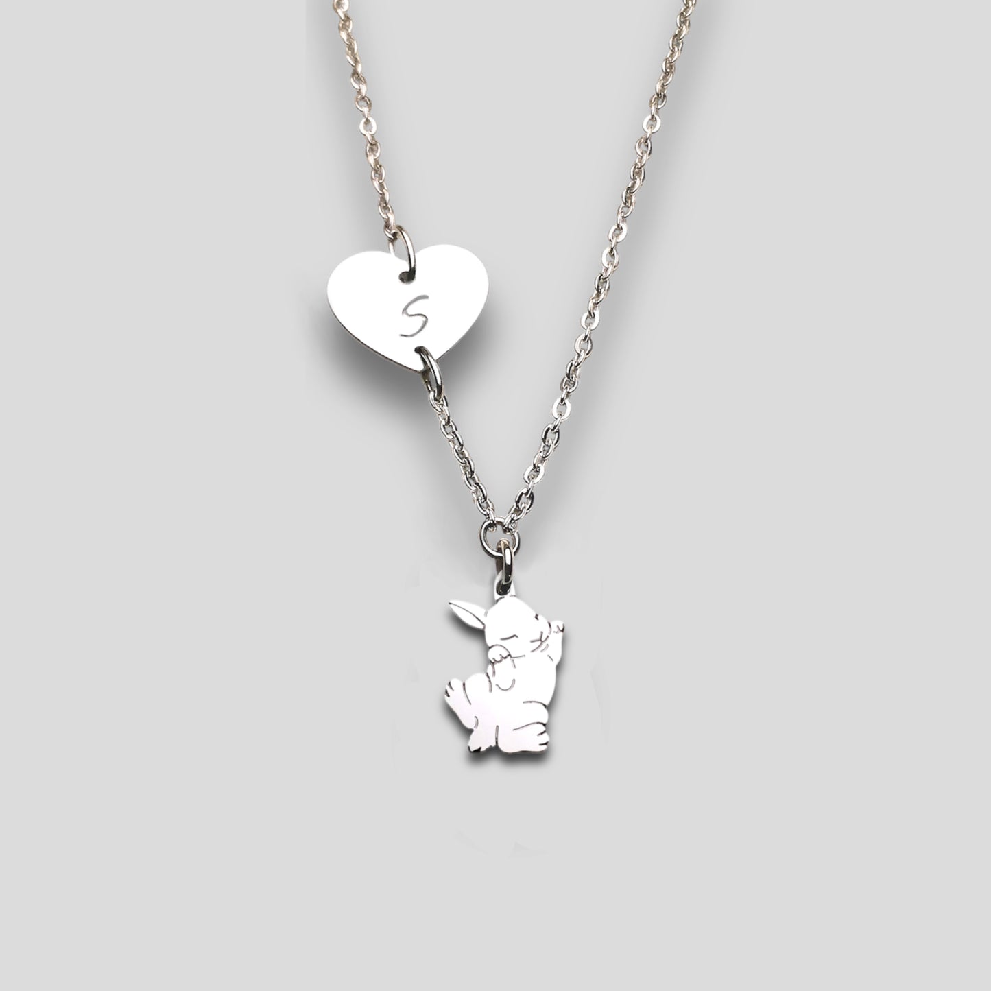 Collana coniglietto , Collana con coniglio nano e cuore con nome