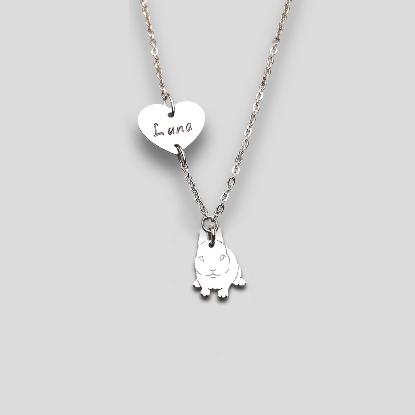 Collana coniglietto , Collana con ciondolo coniglietto e cuore con nome