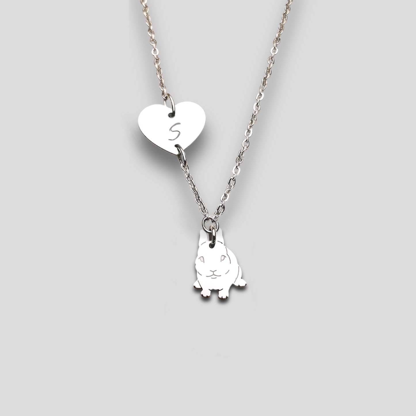 Collana coniglietto , Collana con ciondolo coniglietto e cuore con nome