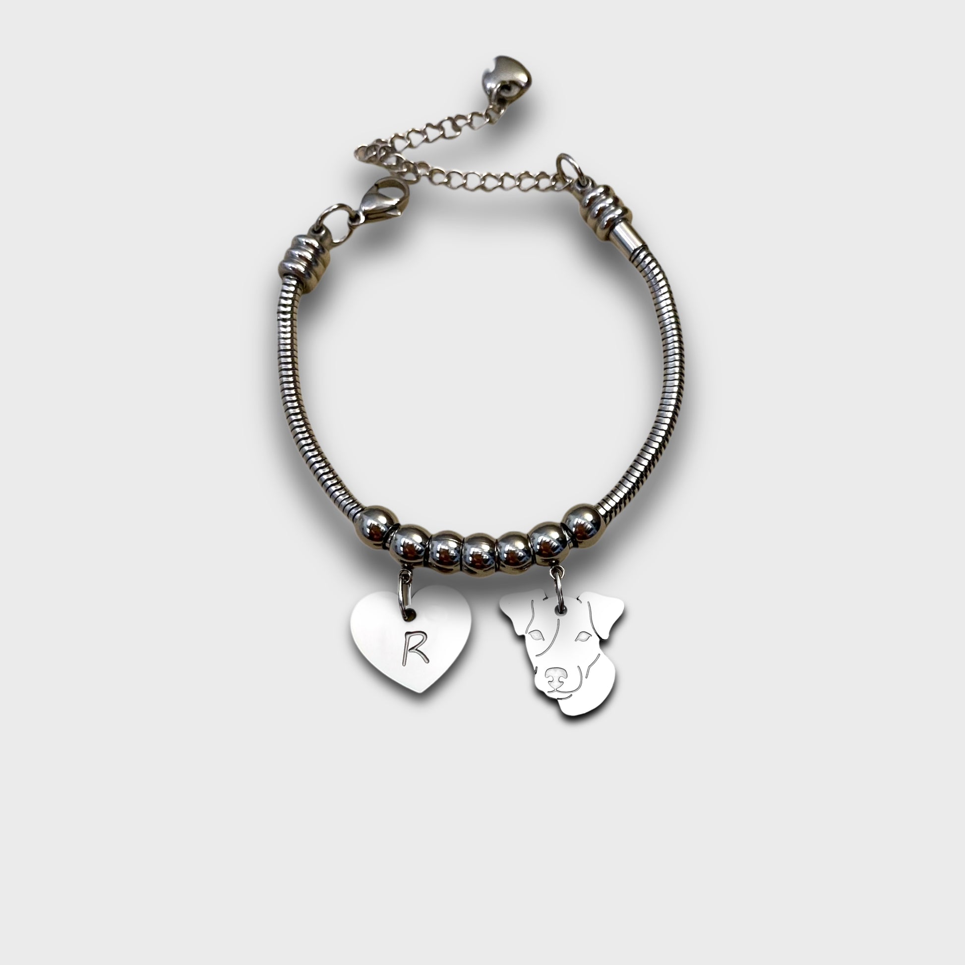 Bracciale cane Jack Russell e zampa con iniziale incisa, Bracciale personalizzato - ContrariaBijoux
