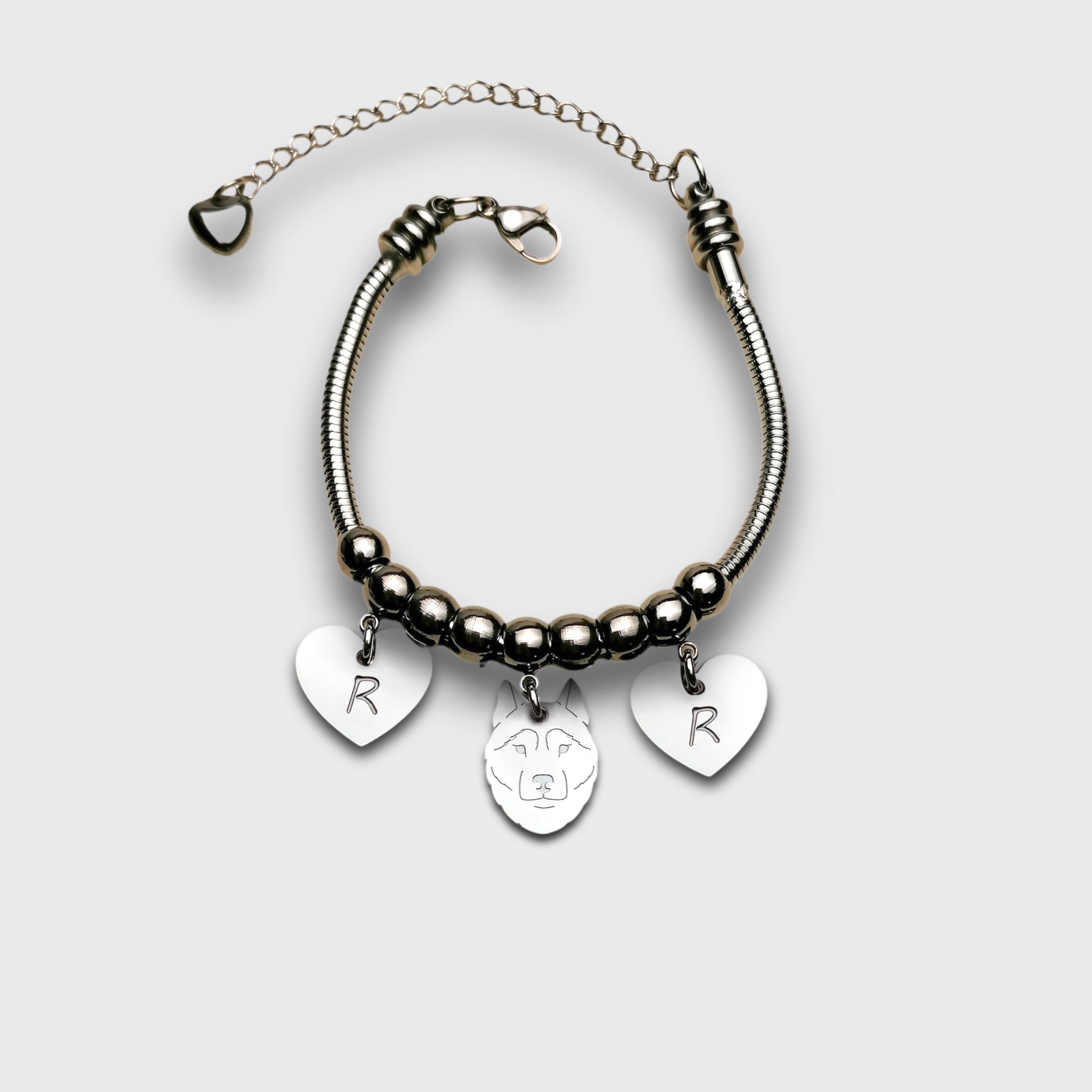 Bracciale Cane Husky e zampa con iniziale incisa - ContrariaBijoux