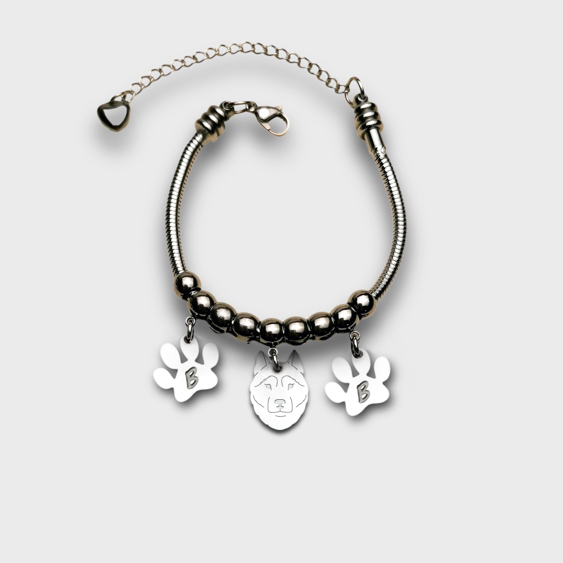 Bracciale Cane Husky e zampa con iniziale incisa - ContrariaBijoux