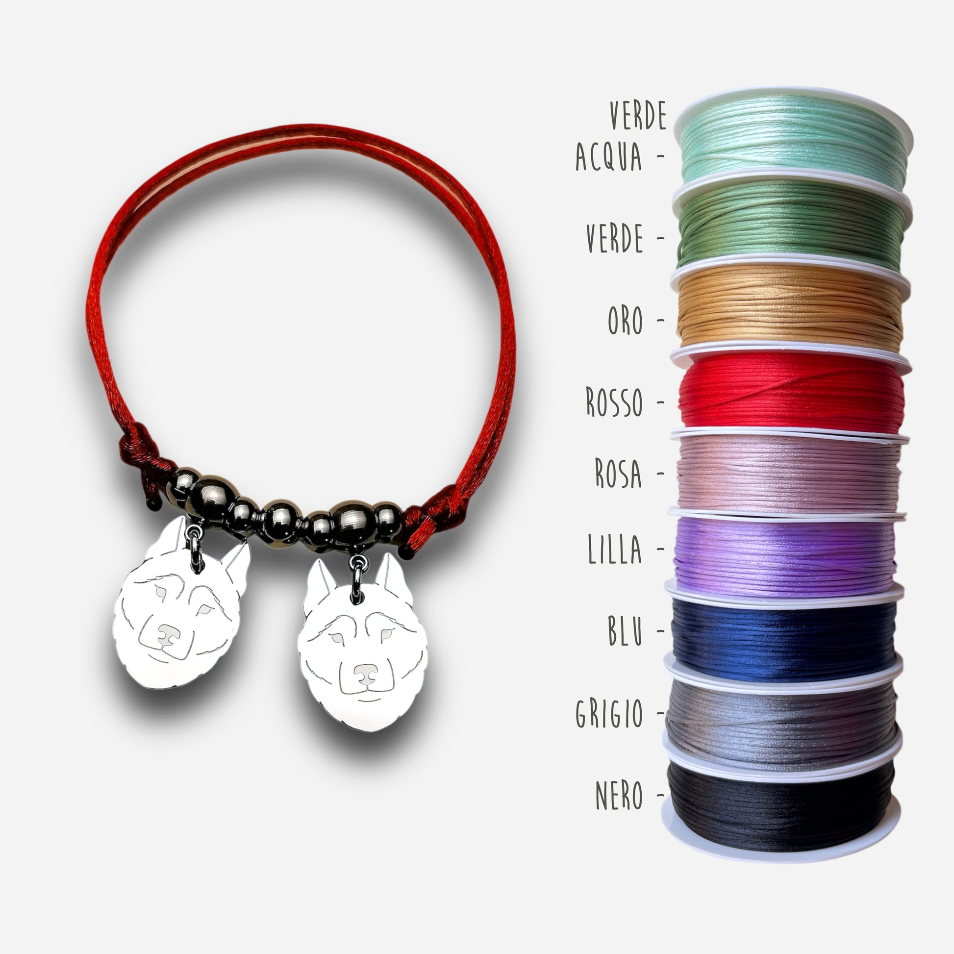 Bracciale Cane Husky e zampa con iniziale incisa - ContrariaBijoux