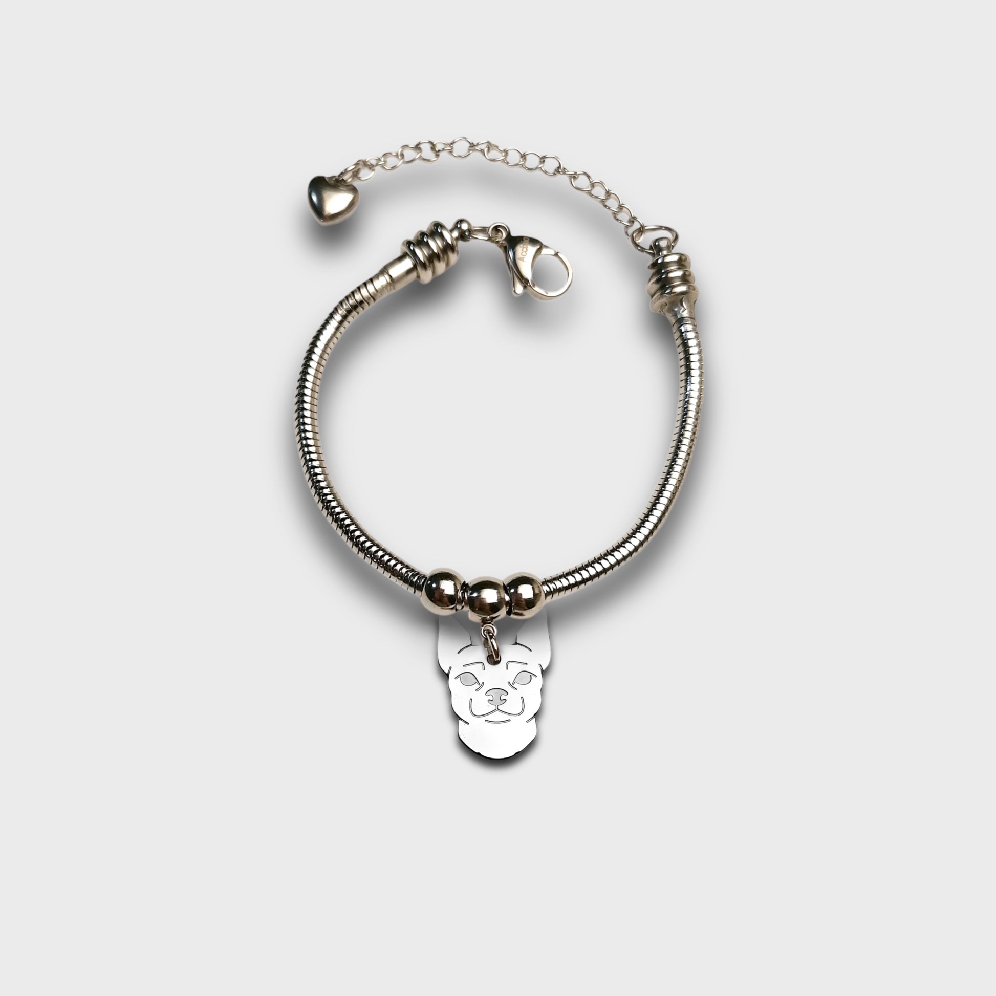Bracciale cane Chihuahua e zampa con iniziale incisa , Bracciale chiwawa - ContrariaBijoux