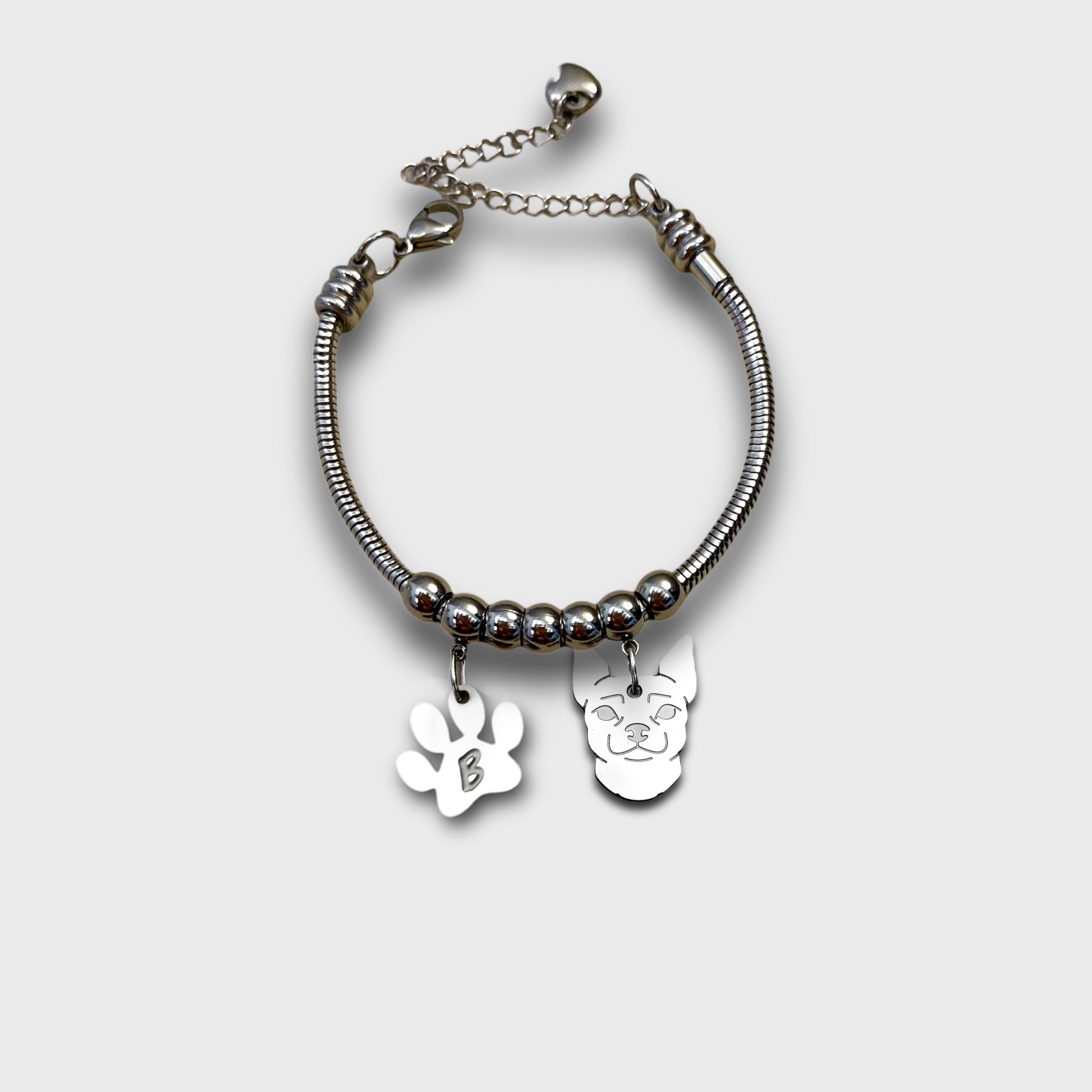 Bracciale cane Chihuahua e zampa con iniziale incisa , Bracciale chiwawa - ContrariaBijoux