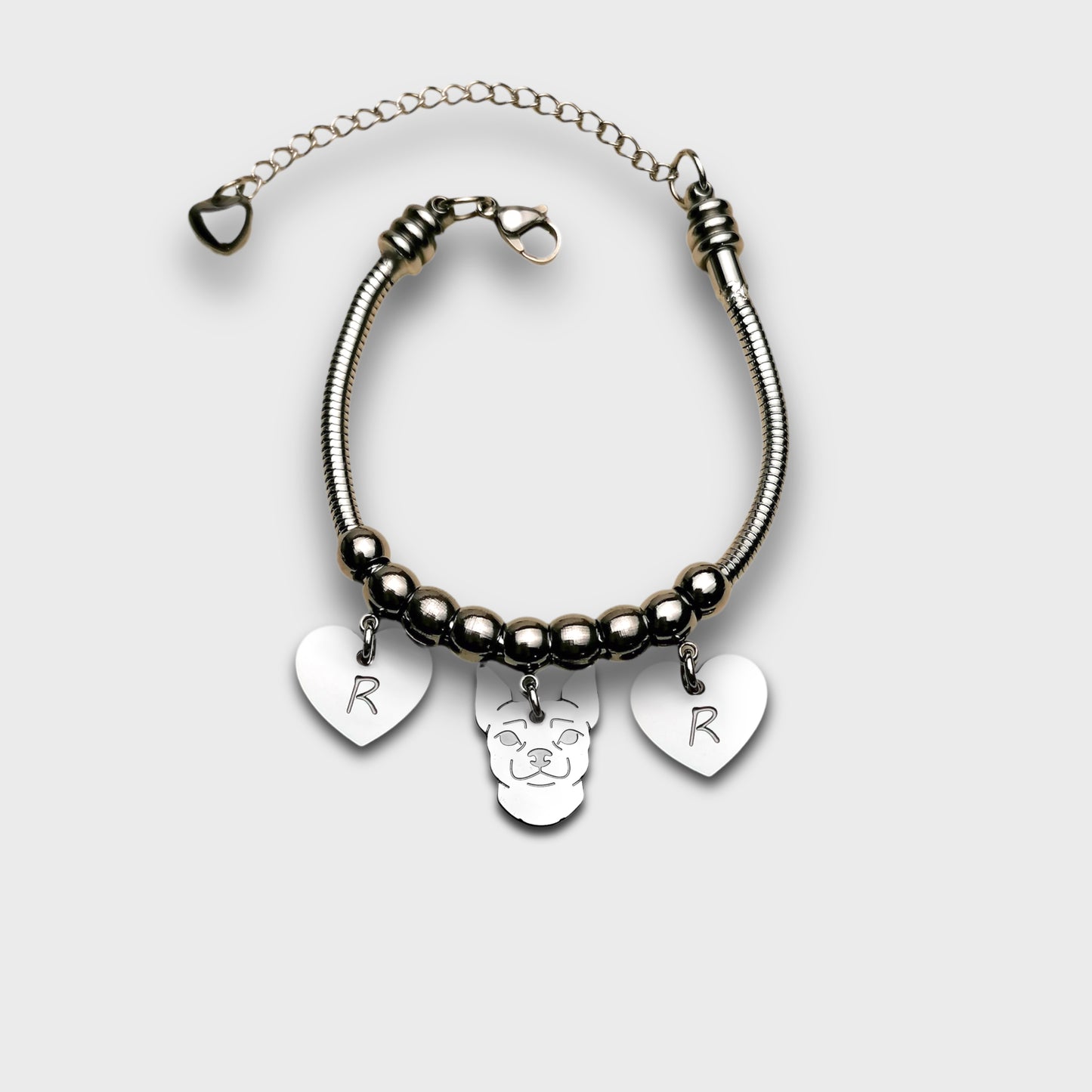 Bracciale cane Chihuahua e zampa con iniziale incisa , Bracciale chiwawa - ContrariaBijoux