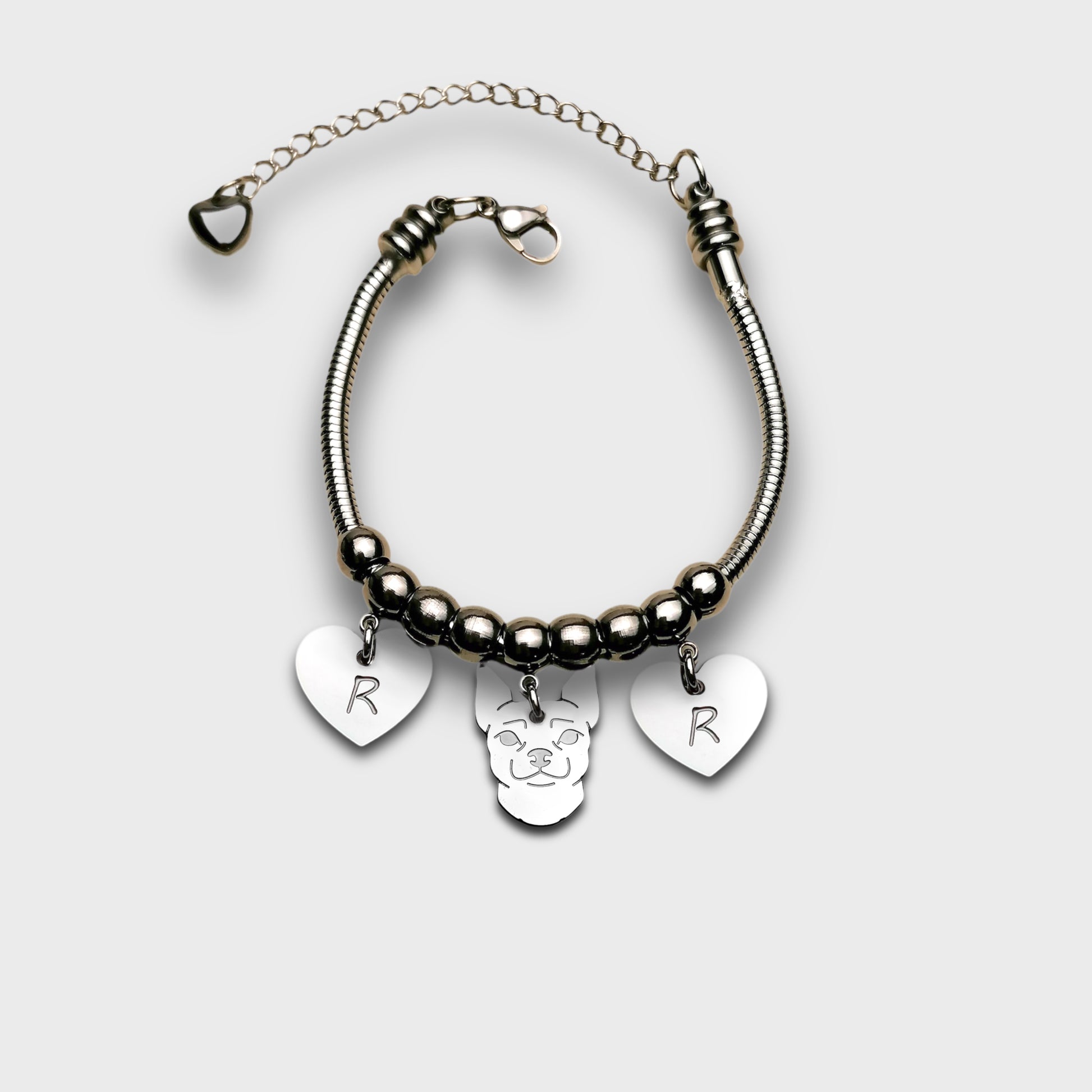 Bracciale cane Chihuahua e zampa con iniziale incisa , Bracciale chiwawa - ContrariaBijoux