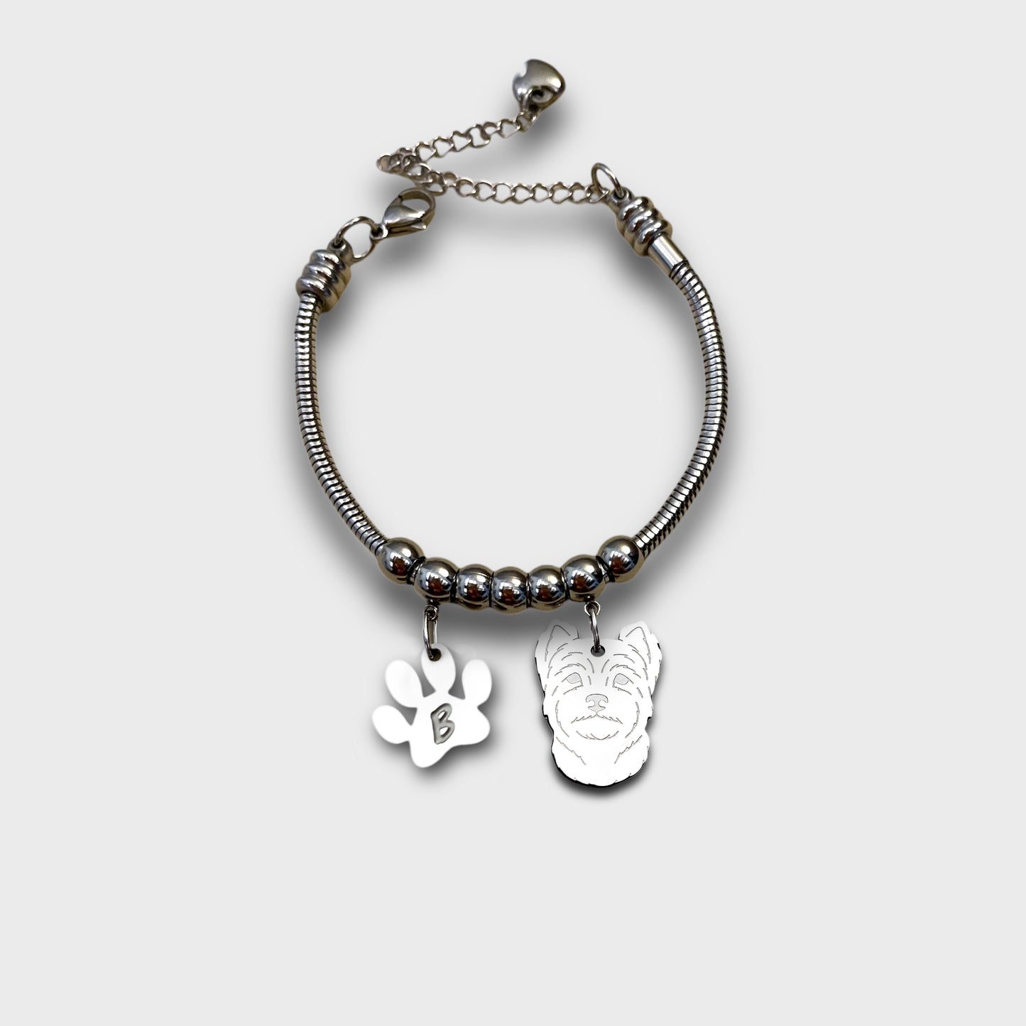 Bracciale Cane West Highland Terrier e zampa con iniziale incisa, ciondolo west highland