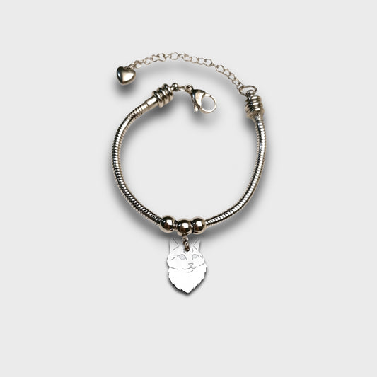 Bracciale Gatto Norvegese e zampa con iniziale incisa , Ciondolo gatto norvegese, Bracciale gatto - ContrariaBijoux