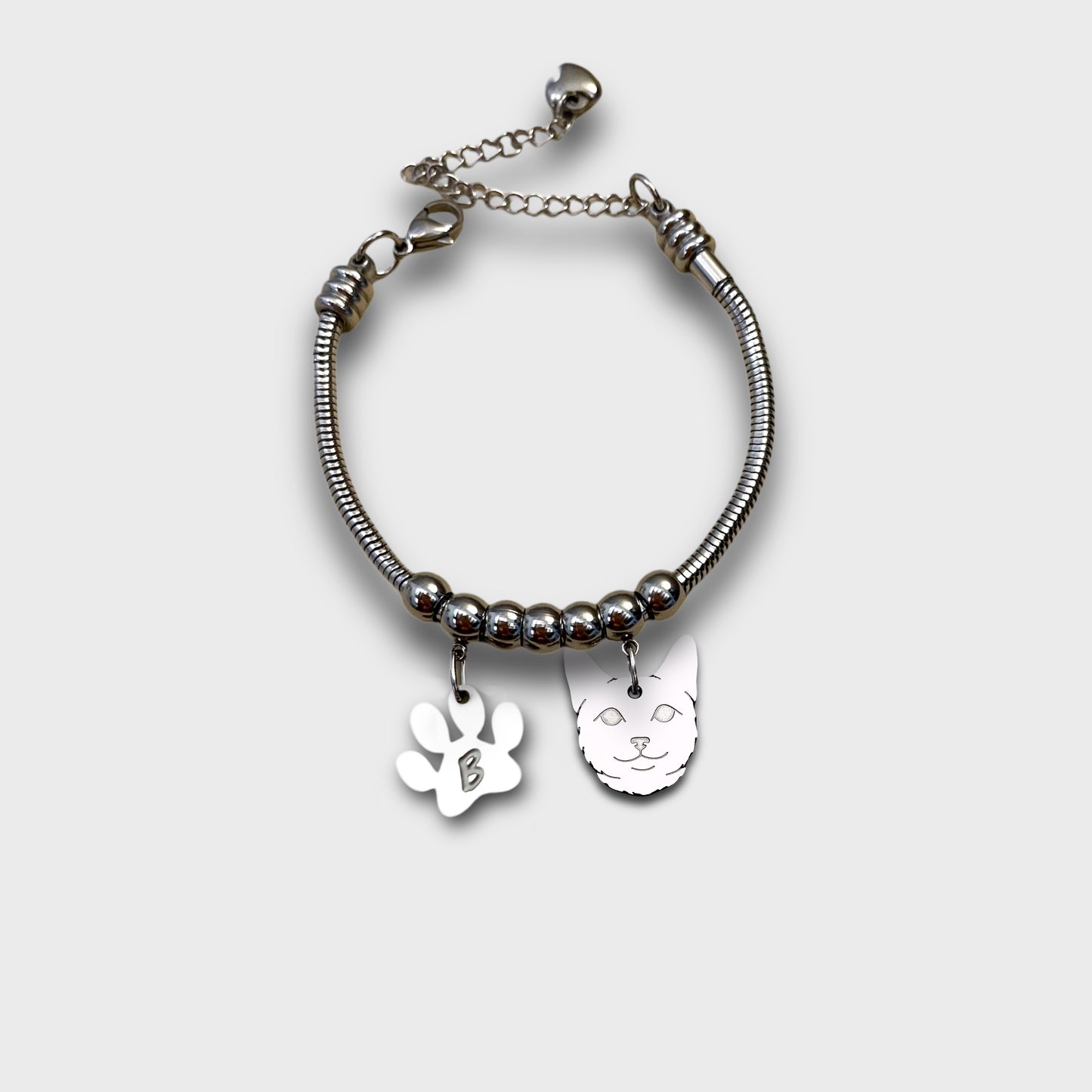 Cat and Paw Bracelet with Engraved Initial