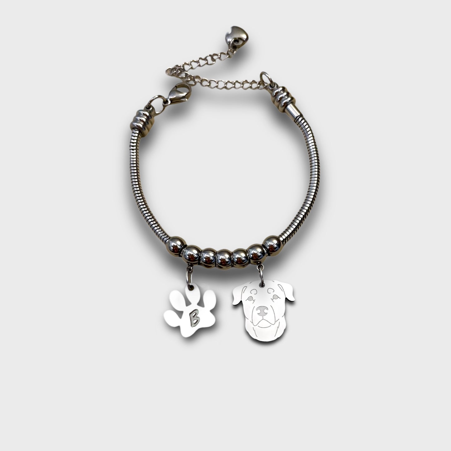 Rottweiler Dog Bracelet and Paw with Engraved Initial